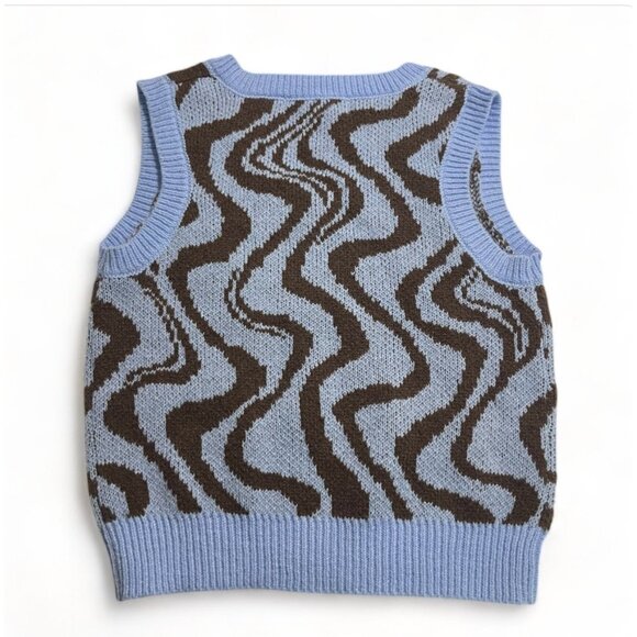 Crave Fame Juniors' Printed Sweater Vest - Pale Blue Combo, Size S, New - Picture 3 of 9